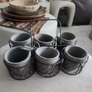 Pomax Home Collection Rustic Concrete Planter Set with Wire Basket - Gray